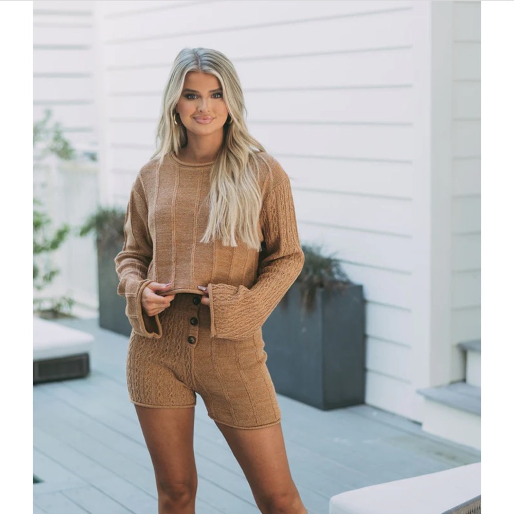 Knit Biker Shorts Set - Camel